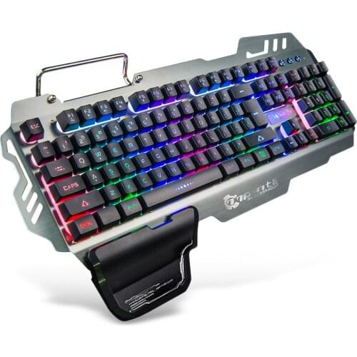 7pin PK-900 Gaming Keyboard RGB Backlight Computer Keyboard with Mobile Phone Holder Wrist Rest Silver