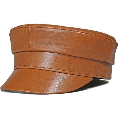 Genuine Leather Hats Women Men Flat Caps Sheepskin Army Military Hat Autumn Middle-aged Simple Fashion Snapback Leather Cap