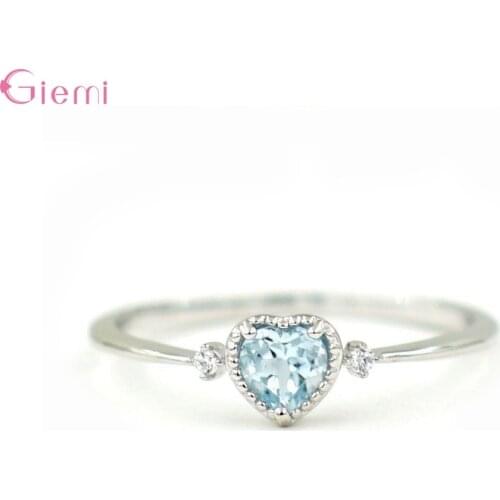 Luxury 925 Sterling Silver Blue Cubic Zricon Wedding Rings for Women Minimalist Thin Heart Zirconia Rings Jewelry Bijoux