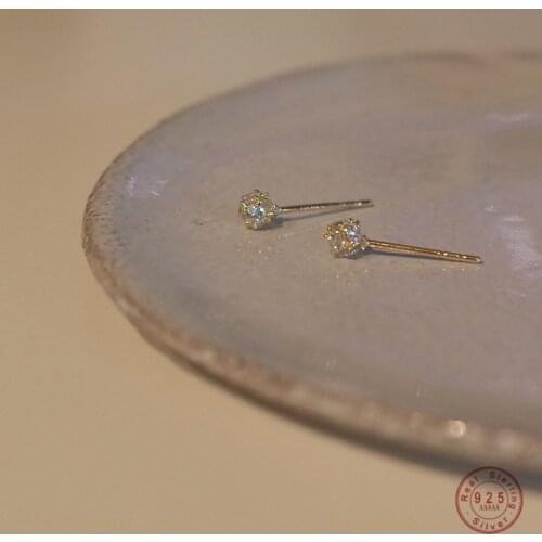 Korea Small Zircon 925 Sterling Silver Plated 14k Gold Ball Exquisite All-Match Smple Jewelry Gift