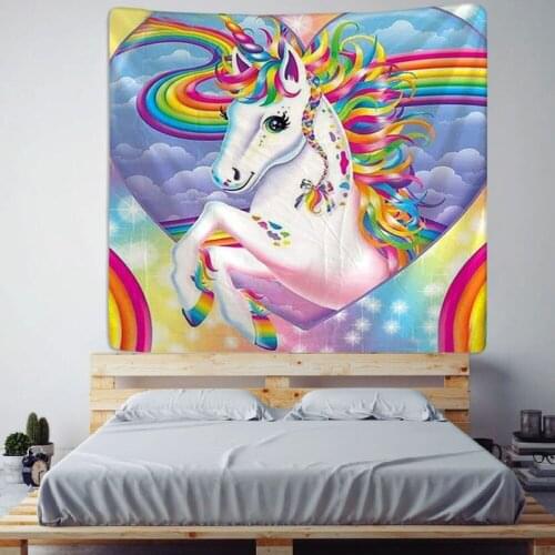 Colorful Unicorn Tapestry Wall Hanging Hippy Bohemian Background Cloth Cartoon Lovely Childrens Room Home Decor
