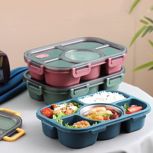 Lunch Box Leak-Proof Food Container Storage Plastic Microwave Bento Box For Children Fruit Salad Food Box Stainless Steel Bowl