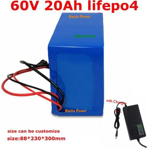 Lithium 60v 20Ah lifepo4 battery deep cycle 50A BMS for 1500w 3000w bike scooter Tricycle motorcycle Go Cart +3A charger