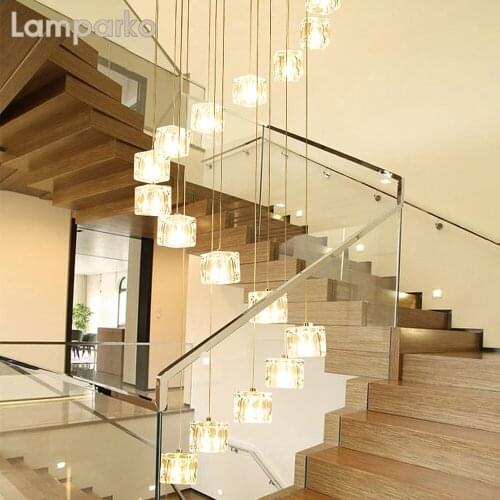 Nordic Minimalist Chandelier Light LED G4 Modern Clear Square Crystal Hanging Lamp Indoor Pendant Light Art Deco Foyer Staircase