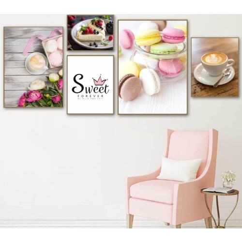 Macaron Cake Coffee Flower Wall Art Canvas Painting Nordic Posters And Prints Wall Pictures For Hotel Coffee Shop Kitchen Decor