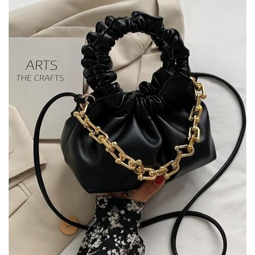 Small Chain Crossbody Bags Trending Pleated Womens Bag 2021 Luxury Soft Leather Female Handbags Casual Black Tote Shoulder Bags