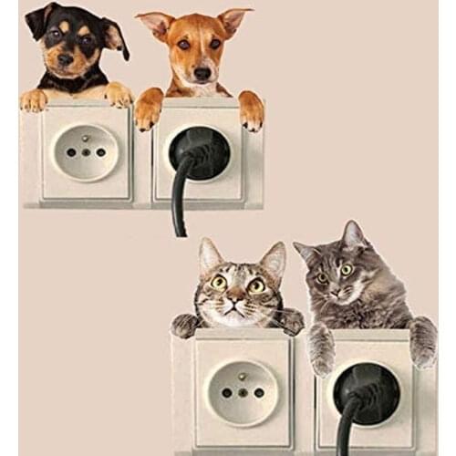Cute 3D Cat and Dog Switch Stickers Decorative Animal Wall Stickers Home Decor Living Room Wall Bedroom Decor for Kids Room