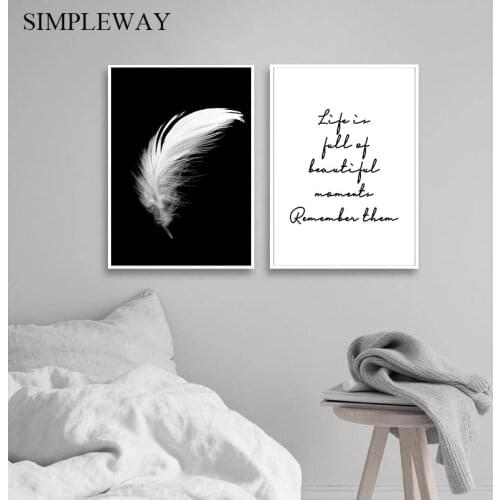 Feather Motivational Black White Poster Nordic Wall Painting Print Simplicity Modern Canvas Art Scandinavian Home Decoration
