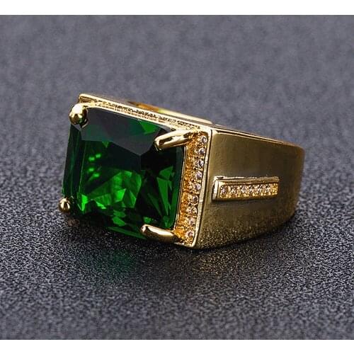 Vintage green crystal emerald gemstones diamonds rings for men 18k gold color bague jewelry bijoux fashion accessories gifts new