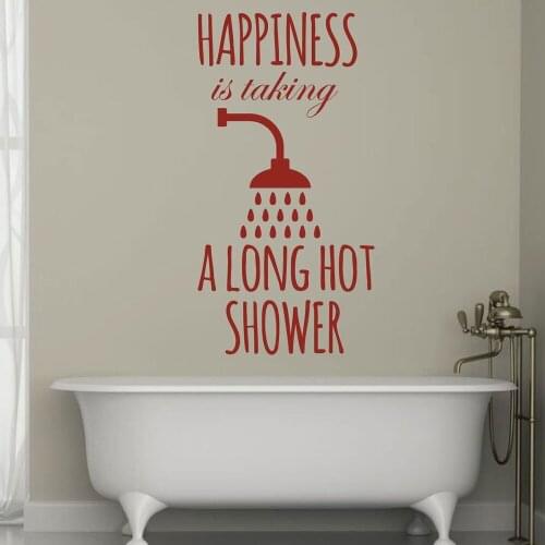 Happiness Is Taking A Long Hot Shower Quotes Wall Sticker Bath Wall Decal Vinyl Removable Waterproof Bathroom Home Decor