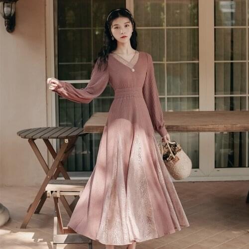 2019 new fashion womens clothing Vintage dress V-Neck women dress