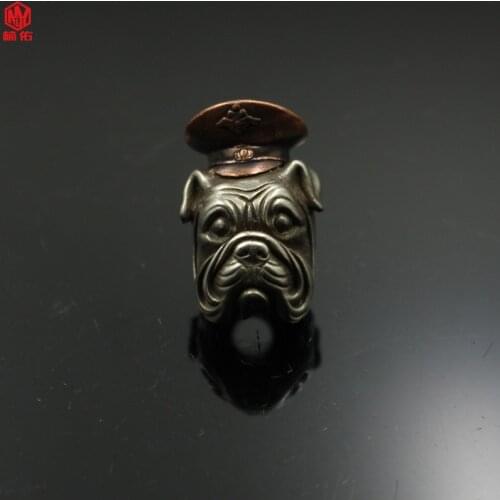 EDC Knife Beads 1PCS Outdoor Backpack Survival Bracelet Paracord Pendant White Copper Animal Cartoon Dog Head Officer