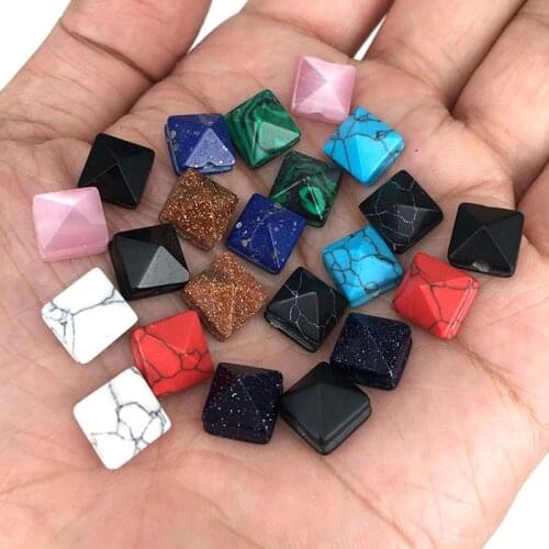 Wholesale Natural Stone Square Pyramid CAB Cabochons Lapis Lazuli Onyx Gold/Blue Sand Turquoises Beads DIY Punk Bracelet Jewelry