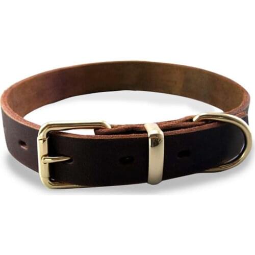 100% Real Leather Dog Collar Adjustable Dog Collar for French Bulldog Gold Retriever Labrador Durable Pet Collars for Large Dogs