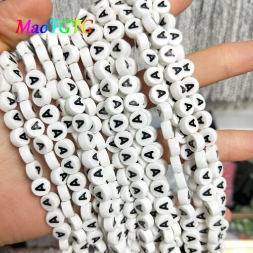 Flat Round Capital Letters Ceramic Beads For Jewelry Making Necklace Bracelet 4X8mm DIY Letters Porcelain Spacer Beads Accessori