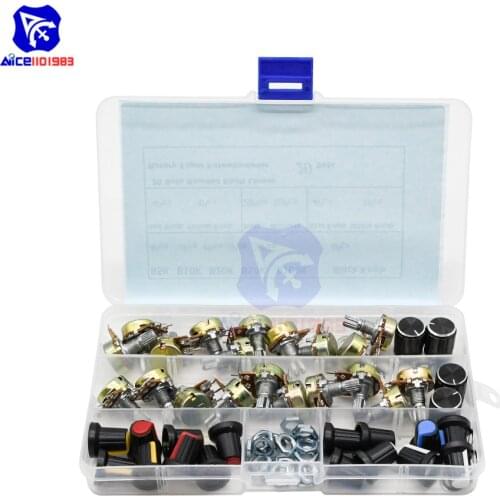 Diymore 5 Value 20PCS Potentiometer Resistor 5K 10K 20K 50K 100KOhm 3Pin Linear Taper Rotary Potentiometer for Arduino with Knob