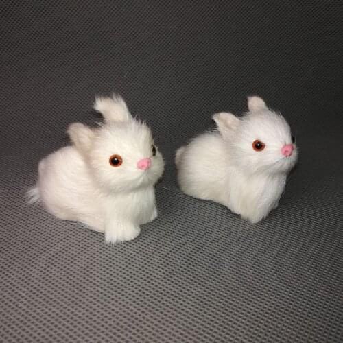 Real life toy lovely mini rabbit about 7x5CM hard model,polyethylene&fur white rabbits toy decoration gift h0051