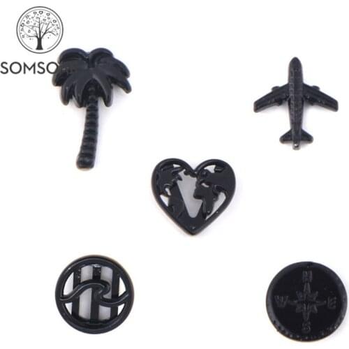 Somsoar Jewelry Black Summer Charms map,wave,compass,coconut tree Slide Charms fit 10mm Wide Mesh Bracelet Bangles 10pcs/lot