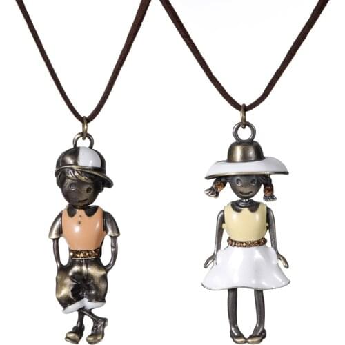 Vintage Women Jewelry Boy & Girl Choker Necklace Colar Long Genuine Leather Statement Necklace Woman Collier kolye collares