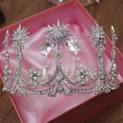Vintage Baroque Tiaras Hair Accessories Wedding Bridal Bridesmaid Women Girl Crystal Star Tiara Round Crown Hair Jewelry