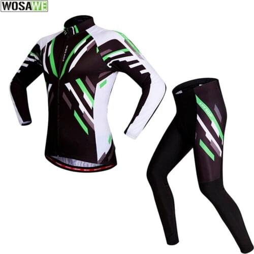 WOSAWE Spring & Autumn Men MTB Long Sleeve Cycling Jersey Set Running Tights Women Gel Cycling Clothing Jersey Pant Set Tights
