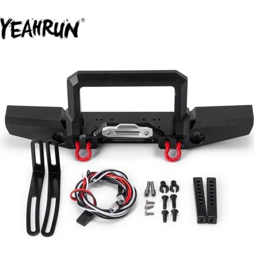 YEAHRUN RC Car Aluminum Front Bumper with LED Light for 1/10 RC Crawler Traxxas TRX4 TRX-4 Defender Metal Bumper Parts