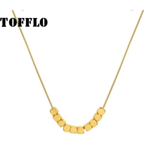 TOFFLO Stainless Steel 18 K Golden Geometric Jewelry Square Pendant Necklace Womens Fashion Clavicle Chain BSP188