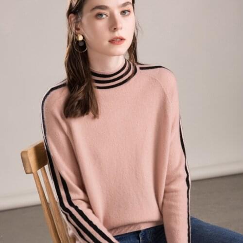 Half high collar striped cashmere turtleneck sweater women Korean style pull fem me 2019 autumn winter knitwear plus over sized