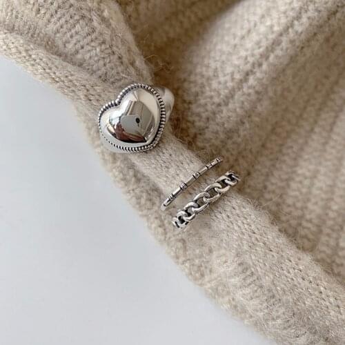 Heart Finger Rings For Women Elegant Vintage Simple Smooth Ring Silver Color Love Personality Ladies Open Rings