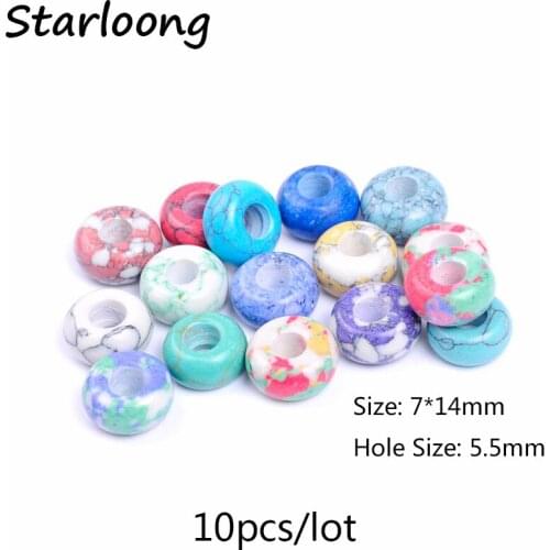 10pcs/lot Colors Mixed Howlite Round Shape Big Hole Stone Spacer Beads Fit for European Charms Bracelet for DIY Jewelry Making