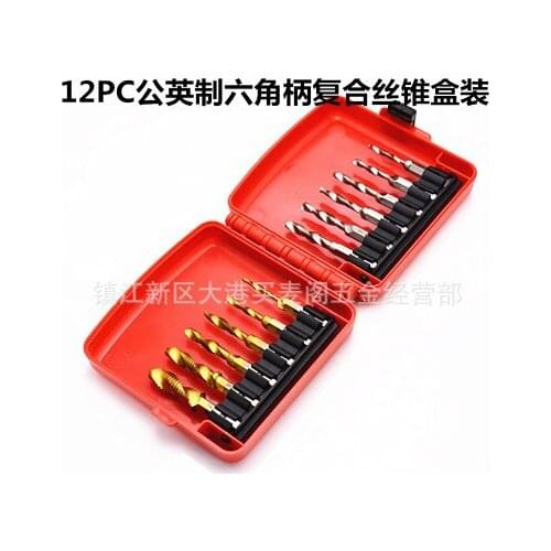 12PCS 1/4" Shank M3-M10 Screw Tap Drill Bits HSS Taps Countersink Metric Combination Bit with p Combination