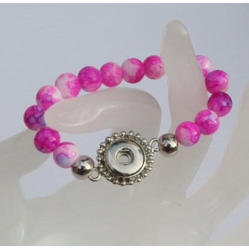 15Colors to choose! 1PC Children Snap Bracelet&Bangles15cm Colorful 8mm Glass Beads 12mm Snap Metal Button Bracelets For Kids