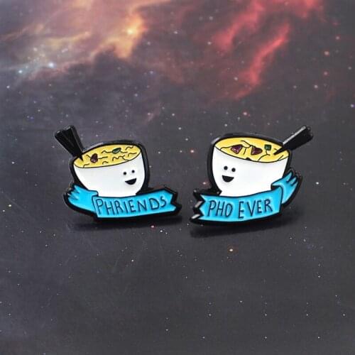 2pcs/set Friendship Noodles Brooch PHRIENDS PHO EVER Banner Ribbon Japanese Porridge Enamel Pin Denim T-shirt Badge Friend Gifts