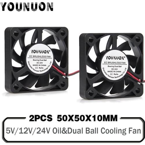2 Pieces DC 24V 12V 5V 50MM 5010 Cooling Fan 2Pin 3PIN Ball Bearing Computer Case CPU Cooler Cooling Fan 50x50x10mm Cooler Fan