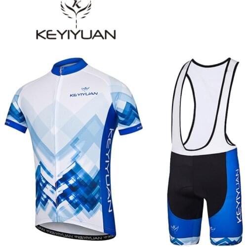 2018 KEYIYUAN Blue and white Cycling Jersey Sets Cycling Clothing Pro Bike Short Sleeve Summer Style Clothing Hot Selling