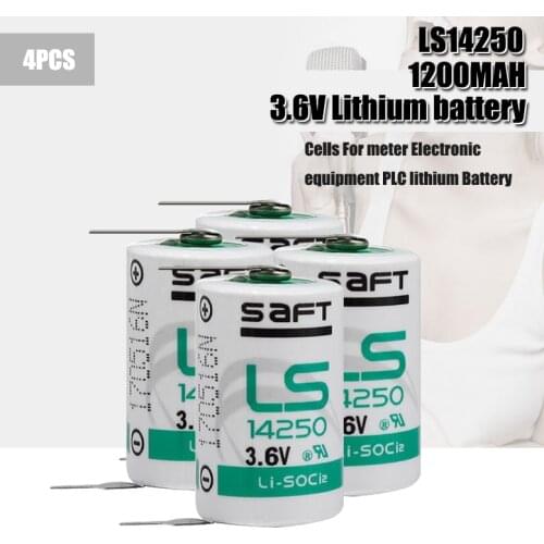 4pcs/lot New Original SAFT LS 14250 LS14250 1/2 AA 1/2AA 3.6V 1200mAh PLC Lithium Battery With two Pins