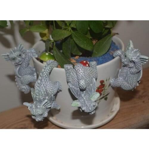 4pcs Resin Cute Garden Statue Dragon Sculpture Animal Shelf Fence Figurine