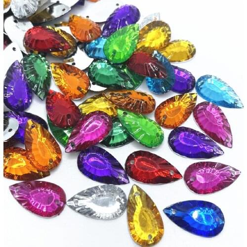 100pcs/lot 21*12mm Acrylic Flower Motif Rhinestone Water Droplets DIY Mobile Phone Case Decoration Flatback Beads