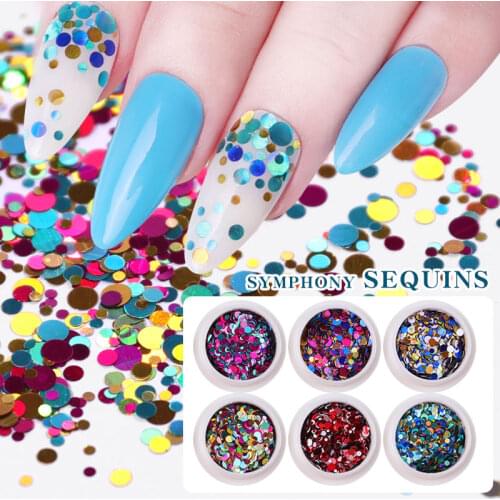 6 boxes Laser Colorful Ultrathin Nail Art Sequins Set Sparkly Multi Size Round Nail Paillette Flakes Glitter Manicure Decoration