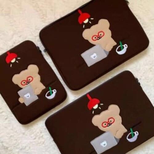 Soft Laptop Bag 11 13 15 Inch Embroidery Travel Business Mac Case Korea Bear Student Ipad Case Tablet Sleeve Case Liner Bag