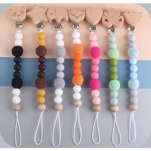 Baby wooden teether pacifier clip chain molar crochet beaded rodent pacifier clip baby teether molar toy