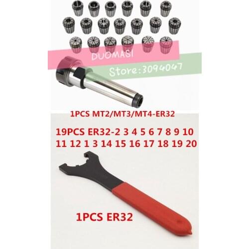 ER32 Spring Clamps 19PCS MT2 ER32 MT3 MT4 ER32 1PCS ER32 Wrench 1PCS Collet Chuck Morse Holder Cone For CNC Milling Lathe tool