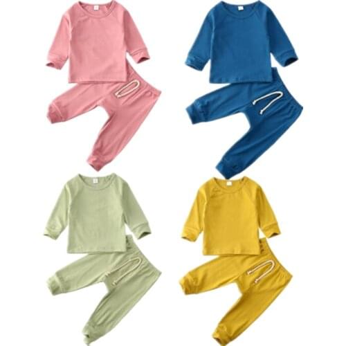 0-24M Infant Baby Boy Girl Clothes Sets Solid Pullover Tops T-shirt+Long Pants Outfits Pajamas Clothes Set