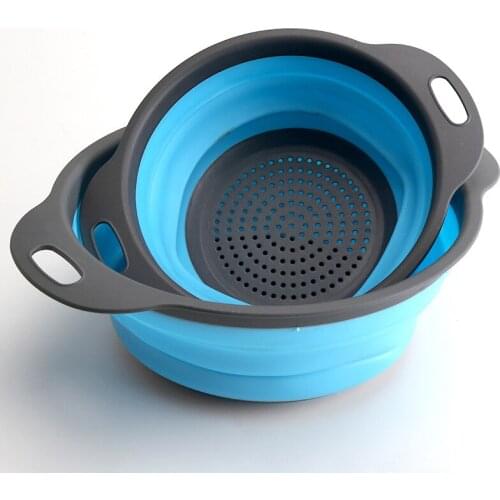 2 PCS Foldable Drain Basket Colander Fruit Vegetable Washing Basket Silicone Colander Collapsible Drainer Kitchen Tools