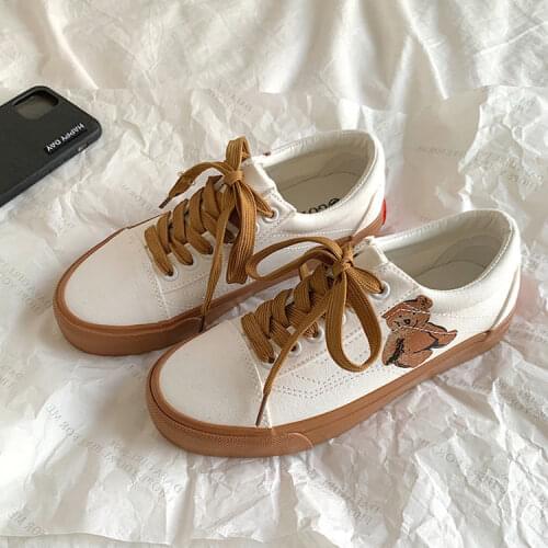 QWEEK Sneakers Autumn Women Sports Shoes Kawaii Bear Tennis Flat Platform Trainers Korean Vulcanize Casual Running Spring Basket