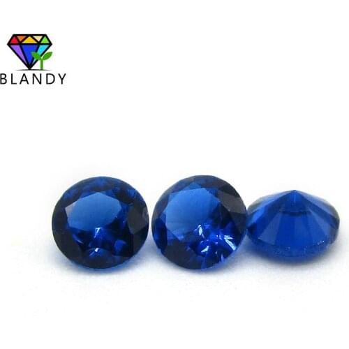Good Quality 3.0-12mm Round Machine Cut Loose 113# Blue Stone Synthetic Gems For Jewelry Free Shipping