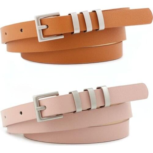 2019 Hot Designer Narrow Skinny Leather Belt Female Vintage Square Pin Buckle PU Belt for Women Jeans Pants Pink Black Red Strap