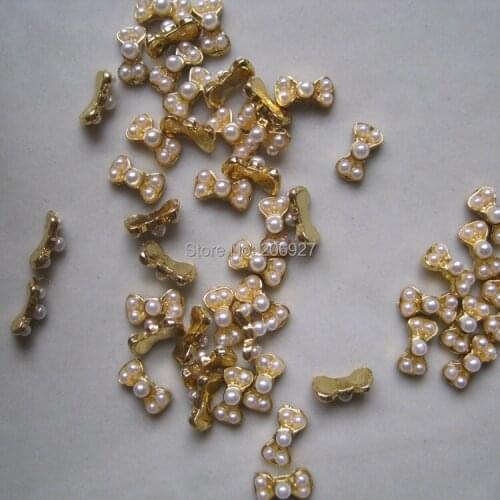 MD-452 10pcs Fancy Pearl Gold Small Bow Deco Metal Charms Metal Deco Charms Nail Art