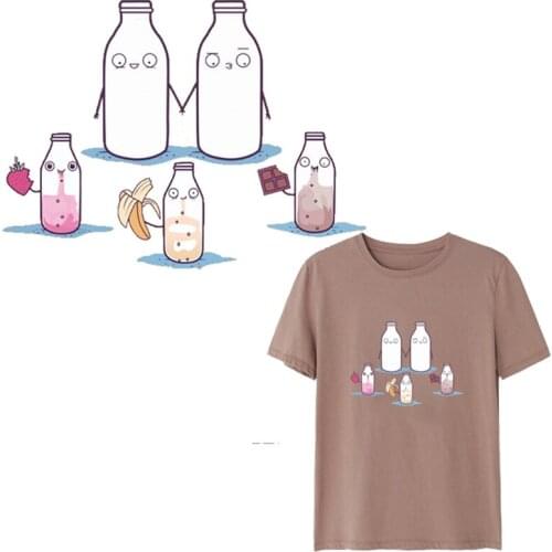 Kawaii Flower Bottle Patch Heat Transfer Stickers For Clothing Diy Girl T-Shirt Patch Applique On Clothes Ironing Stickers