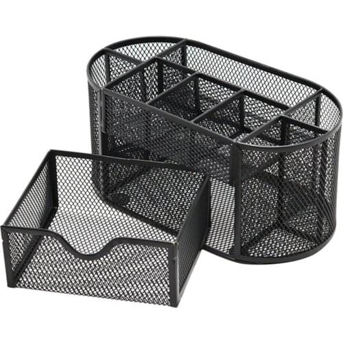 9 Storage Multi-functional Desk Organizer Mesh Metal Pen Holder Stationery Container Box Office School Supplies Caddy Black